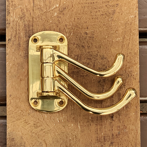 Solid Brass Triple Swivel Hook in Polished Brass