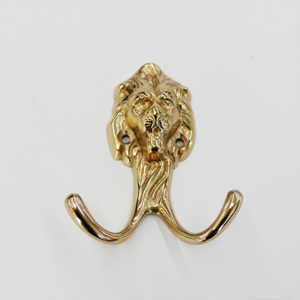 Solid Brass Lion-Head Coat Hook in Polished Brass