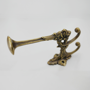 Figural Brass Coat &amp; Hat Hook In Antique-By-Hand
